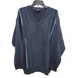 Gabicci‎ Men's Vintage Blue Multi Printed Sueded 80s Retro Grandpa Sweater Sz XL